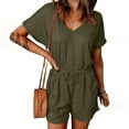 thumbnail image 1 of Summer Rompers for Women Jumpsuit Shorts Casual Loose Fit Summer Women's Fashion Drawstring Short Sleeve V-Neck Overalls with Pockets S-2XL, 1 of 7