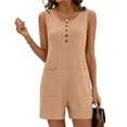 thumbnail image 1 of Summer Rompers for Women Jumpsuit Shorts Casual Loose Fit Summer Women's Fashion Sleeveless Crew Neck Buttons Overalls with Pockets S-2XL, 1 of 9