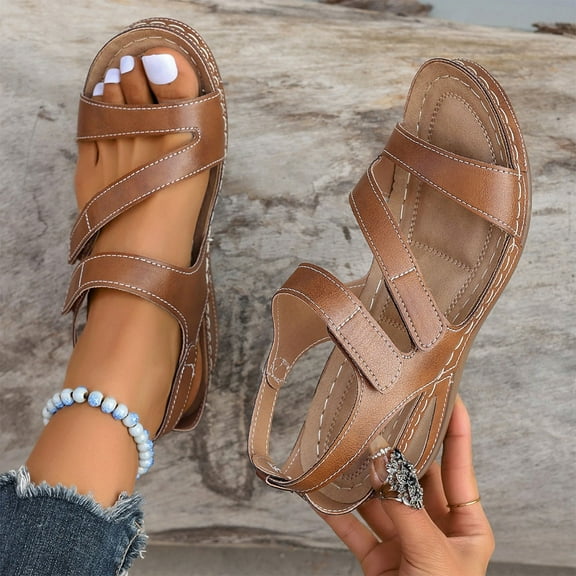 Summer Sandals for Women 2025 Arch Support Wedge Open Toe Ankle Strap Slippers Summer Casual Women Beach Fashion Lazy Shoes