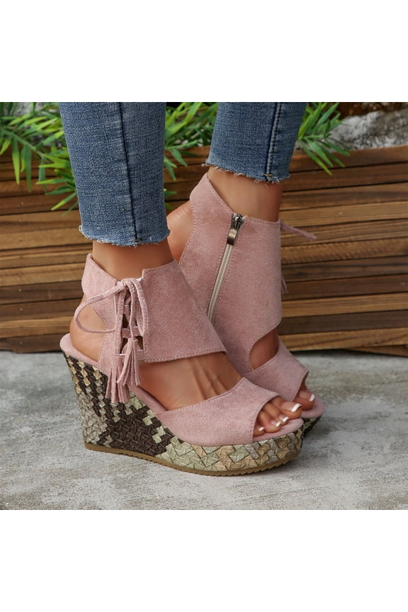 Summer Sandals for Women 2025 Arch Support Wedge Peep Toe Causal Daily Shoes with Side Zipper for Women Beach Vacation Fashion