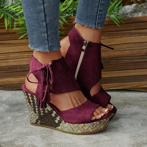 Summer Sandals for Women 2025 Arch Support Wedge Peep Toe Causal Daily Shoes with Side Zipper for Women Beach Vacation Fashion