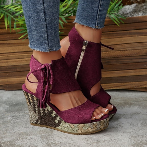 Summer Sandals for Women 2025 Arch Support Wedge Peep Toe Causal Daily Shoes with Side Zipper for Women Beach Vacation Fashion