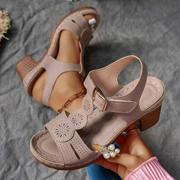 Summer Sandals for Women 2025 Boho Thick Heel Open Toe Ankle Strap Causal Daily Outdoor Shoes with Buckle for Women Beach Vacation Fashion
