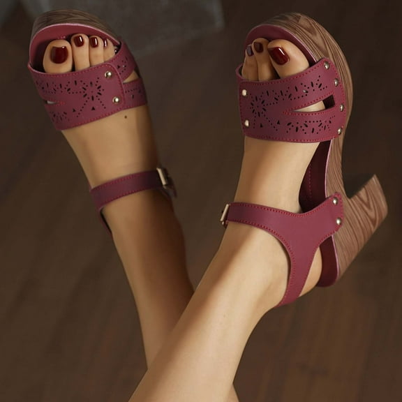 Summer Sandals for Women 2025 Chunky Heel Open Toe Ankle Strap Hollow Peep Toe Slippers Summer Casual Women Beach Fashion Shoes