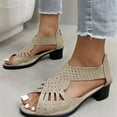 thumbnail image 1 of Summer Sandals for Women 2025 Chunky Heel Wedge Open Toe Peep Toe Rhinestone Slippers with Zipper Summer Casual Women Beach Fashion Shoes, 1 of 8