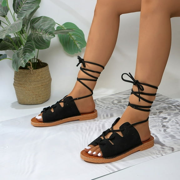 Summer Sandals for Women 2025 Gladiator Open Toe Lace-Up Flats Slides Slippers Summer Casual Women Beach Fashion Shoes