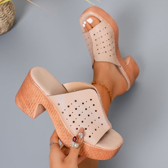 Summer Sandals for Women 2025 Slip-On Thick Heel Open Toe Hollow Causal Daily Slippers Shoes for Women Beach Vacation Fashion