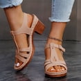 thumbnail image 1 of Summer Sandals for Women 2025 Thick Heel Slip-On Peep Toe Causal Daily Shoes with Buckle for Women Beach Vacation Fashion, 1 of 4