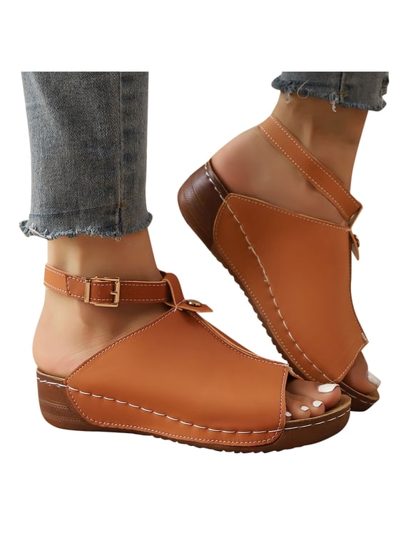 Summer Sandals for Women 2025 Wedge Open Toe Ankle Strap Peep Toe Slippers Summer Casual Women Beach Fashion Shoes