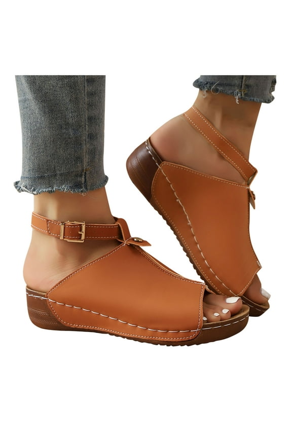 Summer Sandals for Women 2025 Wedge Open Toe Ankle Strap Peep Toe Slippers Summer Casual Women Beach Fashion Shoes
