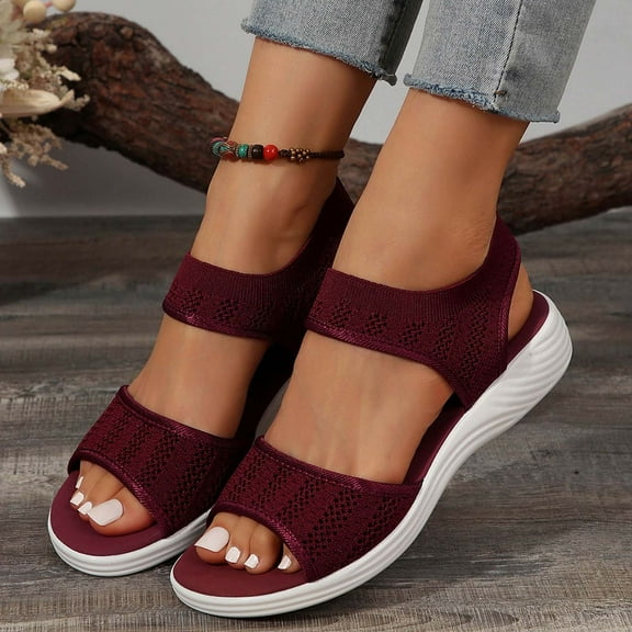 Summer Sandals for Women 2025 Wedge Open Toe Elastic Ankle Strap Peep Toe Slippers Summer Casual Women Beach Fashion Shoes