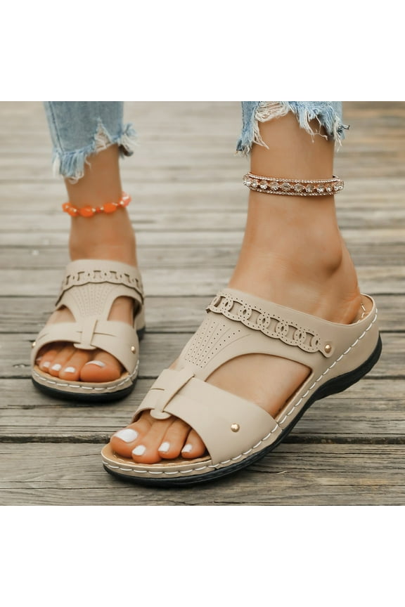 Summer Slippers for Women 2025 Arch Support Boho Wegde Slip-On Open Toe Causal Daily Shoes with Buckle for Women Beach Vacation Fashion
