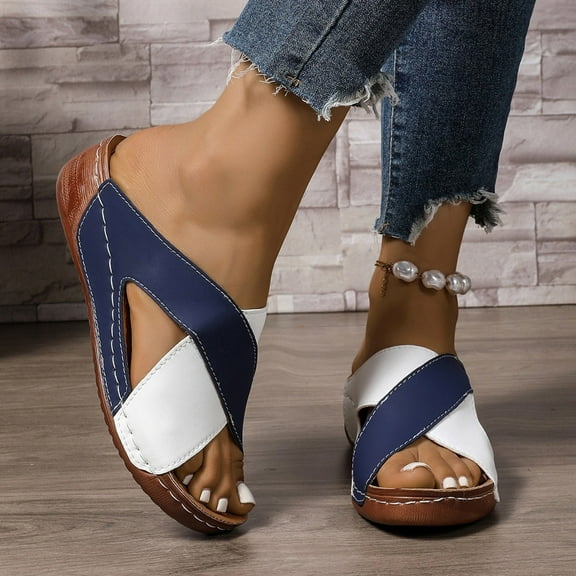 Summer Slippers for Women 2025 Arch Support Wedge Slip-On Peep Toe Causal Daily Outdoor Sandals Shoes for Women Beach Vacation Fashion