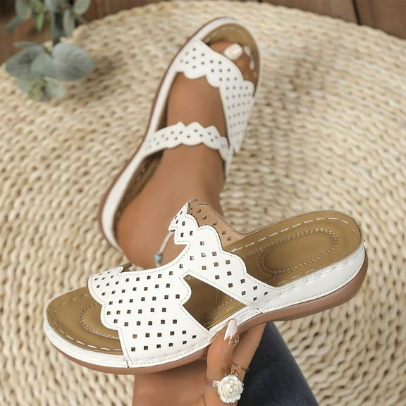 Summer Slippers for Women 2025 Arch Support Wedge Slip-On Peep Toe Hollow Causal Daily Outdoor Sandals Shoes for Women Beach Vacation Fashion