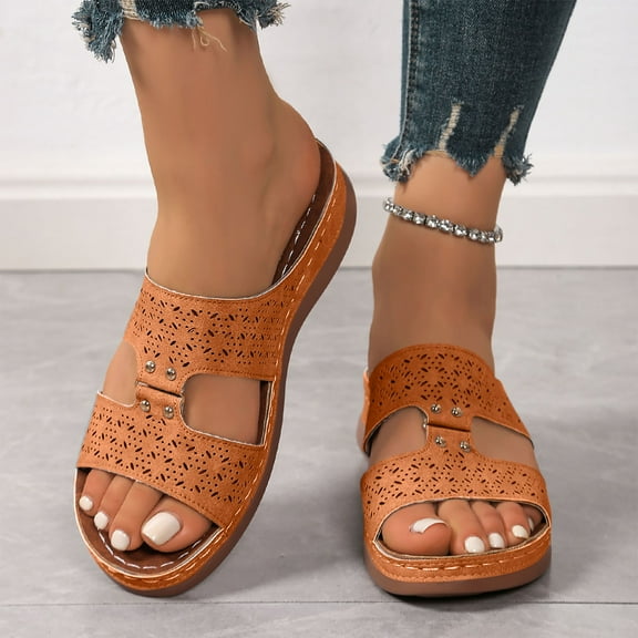 Summer Slippers for Women 2025 Wedge Slip-On Open Toe Causal Daily Outdoor Shoes for Women Beach Vacation Fashion