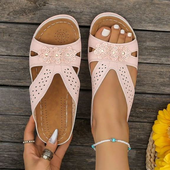 Summer Slippers for Women 2025 Arch Support Wedge Slip-On Peep Toe Causal Daily Shoes for Women Beach Vacation Fashion