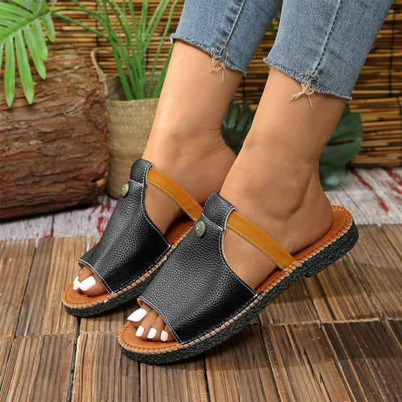 Summer Slippers for Women Arch Support Open Toe Slip On Flat Slides Sandals Summer Casual Women Beach Fashion Slippers Lazy Shoes