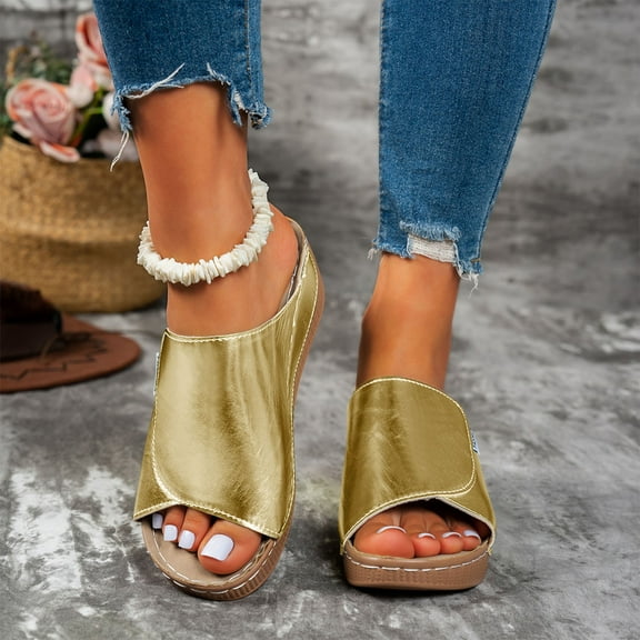 Summer Slippers for Women Arch Support Wedge Open Toe Slip On Peep Toe Sandals Summer Casual Women Beach Fashion Slippers Lazy Shoes