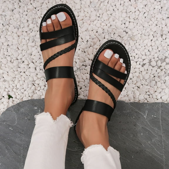 Summer Slippers for Women Open Toe Slip On Peep Toe Flat Slides Sandals Summer Casual Daily Women Beach Fashion Slippers Lazy Shoes