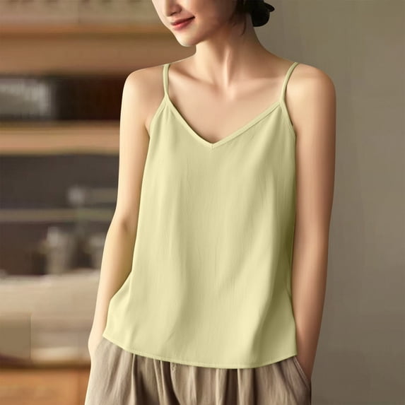 Spring Tops For Women Plus Size Summer Casual Crew Neck Sleeveless Spaghetti Strap Camisole Pullover Lightweight Tops for Women