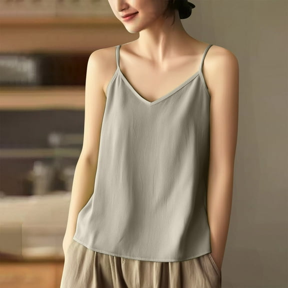 Spring Tops For Women Plus Size Summer Casual Crew Neck Sleeveless Spaghetti Strap Camisole Pullover Lightweight Tops for Women
