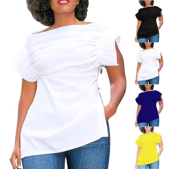 Spring Tops For Women Plus Size Summer Casual Dressy V-Neck Puff Sleeve Going Out Pullover Blouses Breathable Workout Shirts