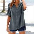 thumbnail image 1 of Spring Tops For Women Plus Size Summer Casual Dressy Crew Neck Short Sleeve Workout Pullover Blouses Breathable Going Out Shirts with Button, 1 of 1