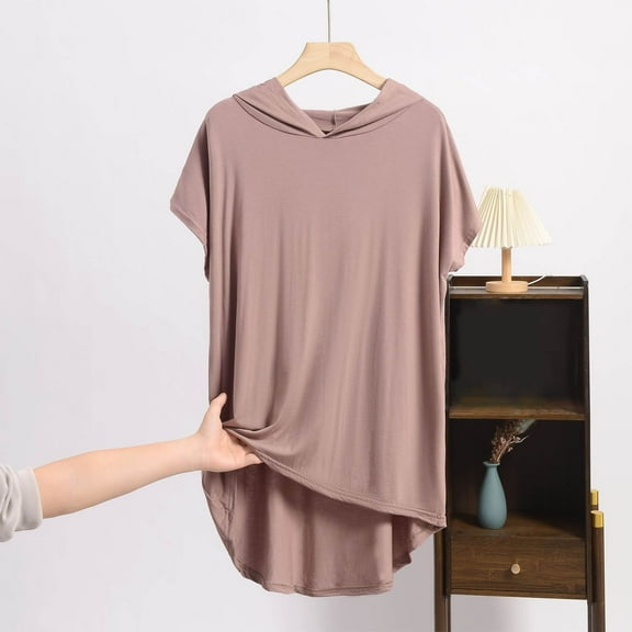 Spring Tops For Women Plus Size Summer Casual Loose Hooded Short Sleeve Workout Pullover Lightweight Breathable Blouses T-Shirt for Women