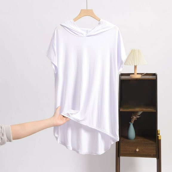 Spring Tops For Women Plus Size Summer Casual Loose Hooded Short Sleeve Workout Pullover Lightweight Breathable Blouses T-Shirt for Women