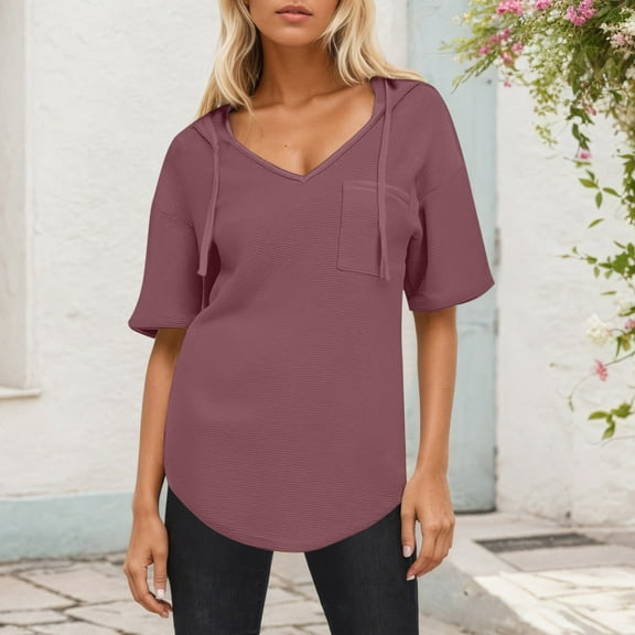 Spring Tops For Women Plus Size Summer Casual Loose Hooded Short Sleeve Workout Pullover Lightweight Breathable Blouses T-Shirt for Women