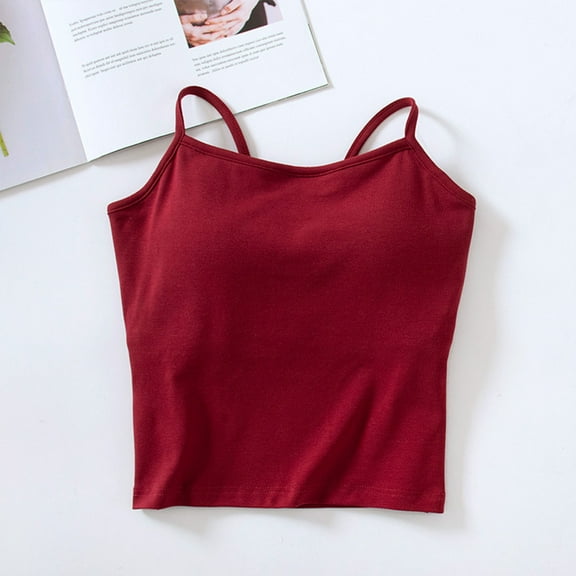 Tank Tops For Women with Built in Bras Summer Casual Crew Neck Sleeveless Spaghetti Strap Camisole Pullover Lightweight Tops for Women