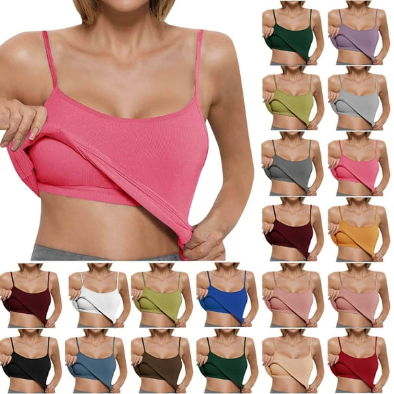 Summer Tank Tops For Women with Built in Bras Summer Casual Sleeveless Spaghetti Strap Camisole Pullover Lightweight Tops for Women