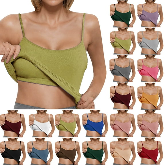 Summer Tank Tops For Women with Built in Bras Summer Casual Sleeveless Spaghetti Strap Camisole Pullover Lightweight Tops for Women