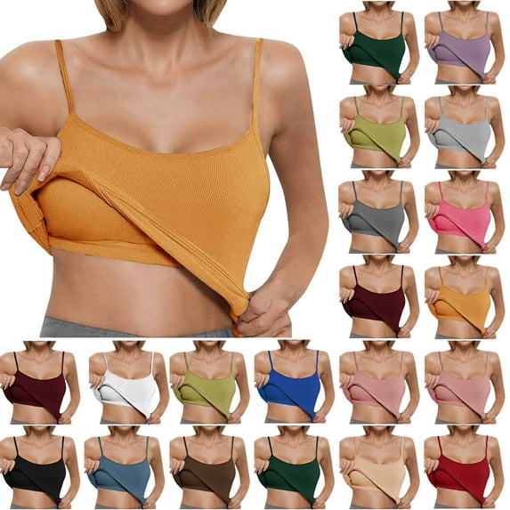 Summer Tank Tops For Women with Built in Bras Summer Casual Sleeveless Spaghetti Strap Camisole Pullover Lightweight Tops for Women