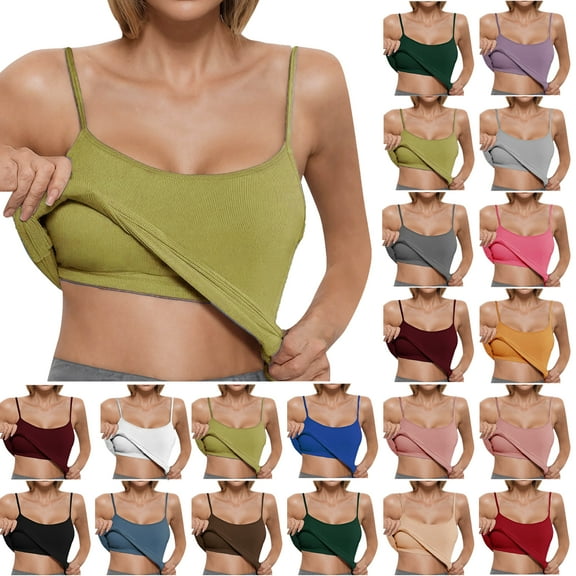 Tank Tops For Women with Built in Bras Summer Casual Sleeveless Spaghetti Strap Camisole Pullover Lightweight Tops for Women
