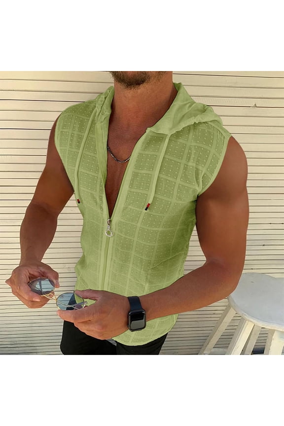 Tank Tops Men's Shirts Plus Size Sleeveless Hooded Neck Muscle Gym Sport T-Shirts with Zipper Summer Casual Pullover Blouse Shirts for Men