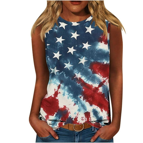 Summer Tank Tops For Women Independence Day Sleeveless Shirts Heart Graphic Usa Flag Star Printed Baggy Boho Tank Tee Light Breathable Camisole Beach Vacation Blouses