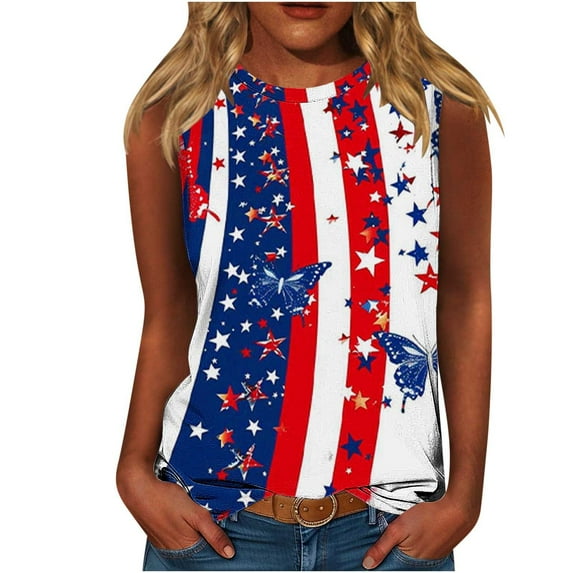 Summer Tank Tops For Women Independence Day Sleeveless Shirts Heart Graphic Usa Flag Star Printed Baggy Boho Tank Tee Light Breathable Camisole Beach Vacation Blouses