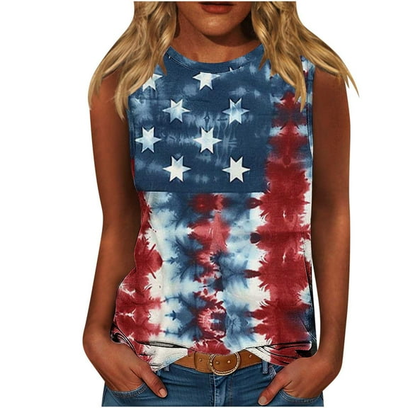 Summer Tank Tops For Women Independence Day Sleeveless Shirts Heart Graphic Usa Flag Star Printed Baggy Boho Tank Tee Light Breathable Camisole Beach Vacation Blouses