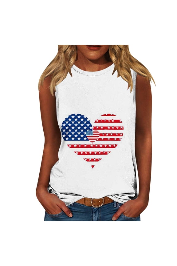 Summer Tank Tops For Women Independence Day Sleeveless Shirts Heart Graphic Usa Flag Star Printed Baggy Boho Tank Tee Light Breathable Camisole Beach Vacation Blouses