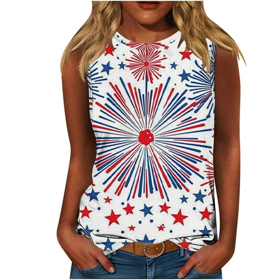Summer Tank Tops For Women Independence Day Sleeveless Shirts Heart Graphic Usa Flag Star Printed Baggy Boho Tank Tee Light Breathable Camisole Beach Vacation Blouses