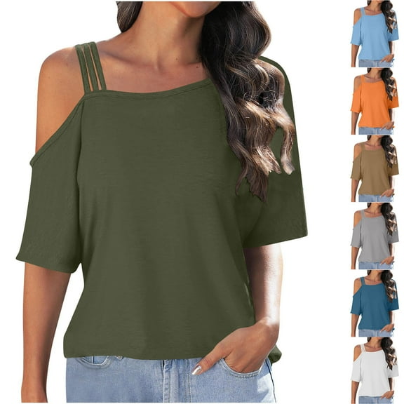 Tops for Women Plus Size Short Sleeve Dressy Blouses Square Neck Off Shoulder Casual Loose Summer Shirts S-2XL