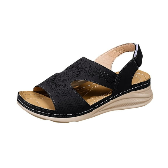 Summer Woman Sandals Wedge Open Toe Ankle Strap Peep Toe Sandals Casual Daily ShoesWomen Beach Fashion Black 6