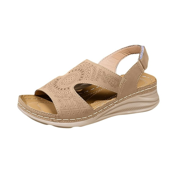 Summer Woman Sandals Wedge Open Toe Ankle Strap Peep Toe Sandals Casual Daily ShoesWomen Beach Fashion Khaki 8.5