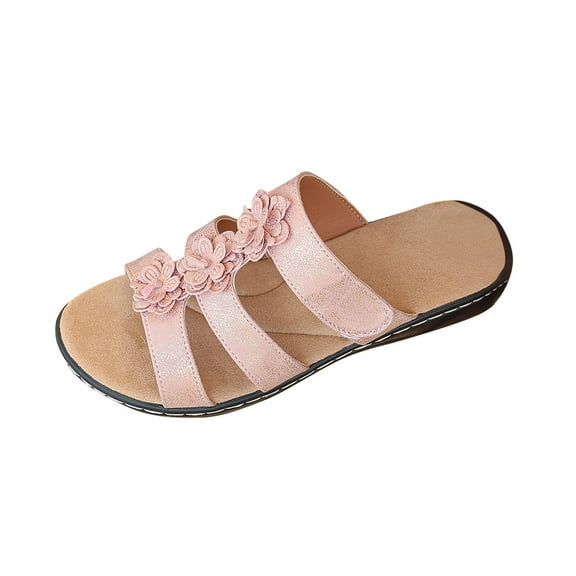 Summer Womans Slippers Wedge Open Toe Slip-On Peep Toe for Women Beach Fashion Casual Daily Comfortable Shoes Pink 5.5