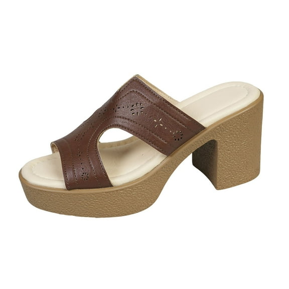 Summer Women's Sandals Casual Daily Shoes Chunky Heels Open Toe Slip-On High Heels Slippers for Women Beach Fashion Brown 6.5