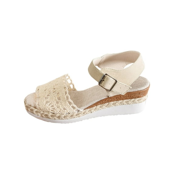 Summer Women's Sandals Espadrille Wedge Open Toe Ankle Strap Hollow Sandals Shoes Casual Daily Shoes Women Beach Fashion Beige 7