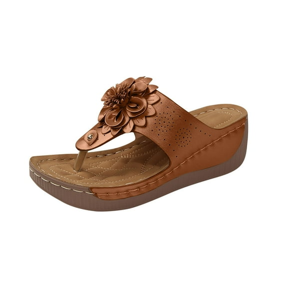 Summer Women's Slippers Flip-Flops Wedge Open Toe Slip-On Peep Toe Thong for Women Beach Fashion Casual Daily Comfortable Shoes Brown 8.5