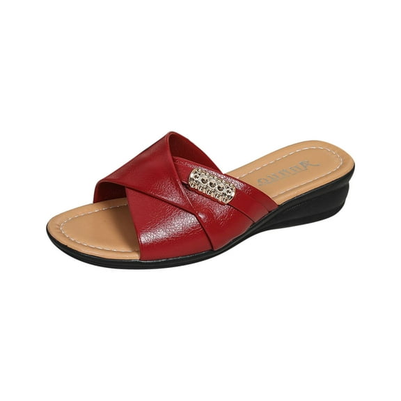 Summer Women's Slippers Wedge Open Toe Slip-On Slides Sandals Casual Daily Shoes for Women Beach Fashion Red 6.5
