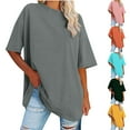 thumbnail image 1 of Womens Plus Size Tops Elbow-Length Dressy Blouses Crew Neck Casual Loose Tunic Tops Summer Shirts S-2XL, 1 of 7